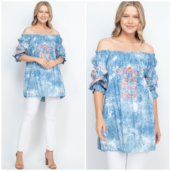 LAST ONE❗MONORENO Tencel Tie-Dye Embroidered Tunic Top - Picture 9 of 9